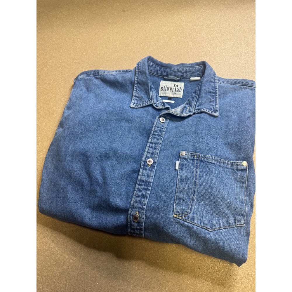 Levis‎ SilverTab Mens Large Oversized Denim Button Down Shirt Wash Blue L Y2k